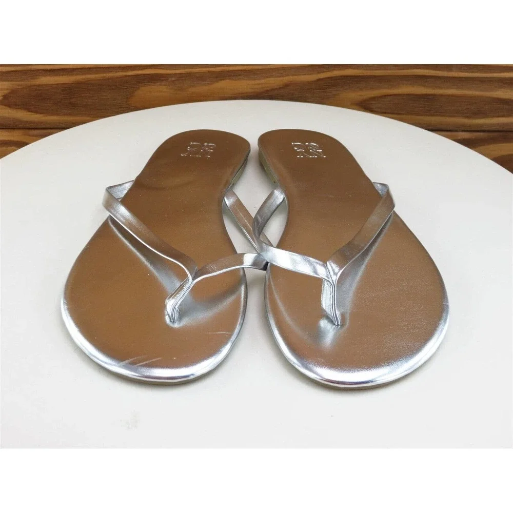 NY&C Size 6 M Women Sandal Flip Flop Silver Synthetic‎